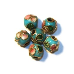 10 Perles cloisonnées rondes 6mm turquoise