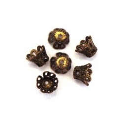 Perles calottes tulipe filigranées 7mm bronze