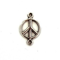 2 Perles connecteur peace n love 17mm argent vieilli