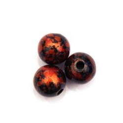 10 perles acryliques effet peinture 12mm rouge orange