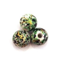 10 perles acryliques effect peinture 14mm vert doré