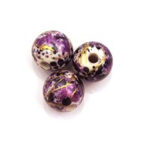 10 perles acryliques effect peinture 14mm violet doré