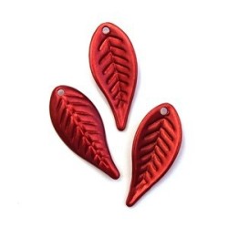 10 Perles Breloques Feuilles Rouge Métallisé 27mm