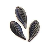 10 Perles Breloques Feuilles Gris Métallisé 27mm