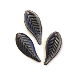 10 Perles Breloques Feuilles Gris Métallisé 27mm