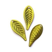 10 Perles Breloques Feuilles Olivine 27mm