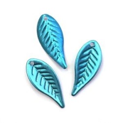 10 Perles Breloques Feuilles Turquoise 27mm