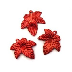 10 Perles Breloques Feuilles Rouge 21mm