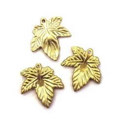 10 Perles Breloques Feuilles Doré Clair 21mm