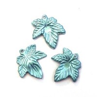 10 Perles Breloques Feuille Bleu 21mm