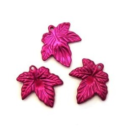 10 Perles Breloques Feuille Fuchsia 21mm