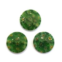 Perle millefiori disque 15mm vert