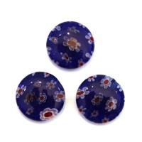 Perle millefiori disque 15mm bleu foncé