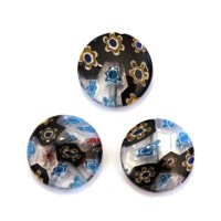 Perle millefiori disque 15mm turquoise et noir