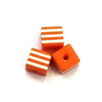 Perles rayées cubes acrylique 7mm orange