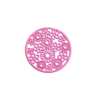 4 Estampes filigrane 20mm motif fleurs en métal laqué rose