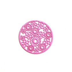 4 Estampes filigrane 20mm motif fleurs en métal laqué rose