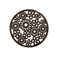2 Estampes filigrane 32mm motif fleurs en métal laqué noir