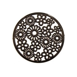 2 Estampes filigrane 32mm motif fleurs en métal laqué noir
