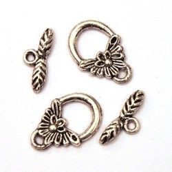 Fermoir toggle ovale motif fleuri x2