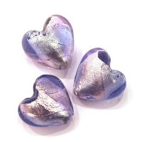 Perle feuille d’argent coeur bicolore 20mm saphir / rose