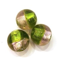 3 Perles feuille d’argent rondes bicolore 17mm olivine / rose