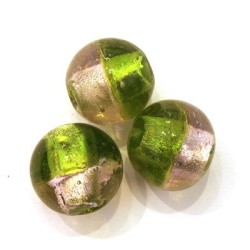 3 Perles feuille d’argent rondes bicolore 17mm olivine / rose