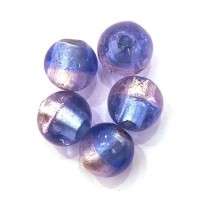 5 Perles rondes feuille d’argent rondes bicolore 14mm saphir / rose