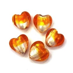 5 Perles feuille d’argent coeur bicolore 12mm tangerine / argent