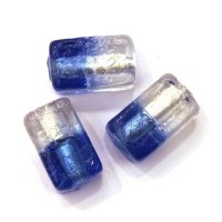 Perle feuille d’argent rectangle bicolore 21mm argent / saphir