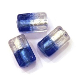 Perle feuille d’argent rectangle bicolore 21mm argent / saphir