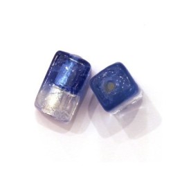 Perle feuille d’argent rectangle bicolore 21mm argent / saphir