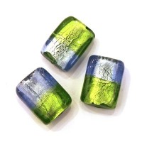 Perle feuille d’argent rectangle bicolore 20mm vert / saphir