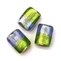 Perle feuille d’argent rectangle bicolore 20mm vert / saphir