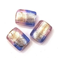 Perle feuille d’argent rectangle bicolore 20mm rose / bleuet