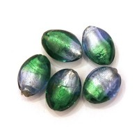 5 Perles feuille d’argent olives bicolore 17mm saphir / vert