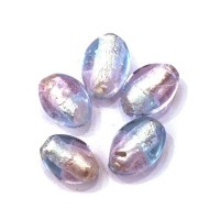 5 Perles feuille d’argent olives bicolore 14mm rose / glacier