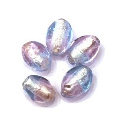 5 Perles feuille d’argent olives bicolore 14mm rose / glacier