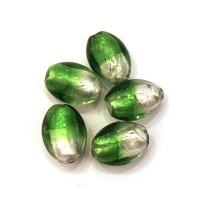 5 Perles feuille d’argent olives bicolore 14mm vert / argent