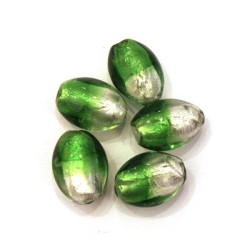 5 Perles feuille d’argent olives bicolore 14mm vert / argent