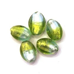 5 Perles feuille d’argent olives bicolore 14mm glacier / vert