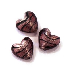 Perle feuille d’argent coeur strié 15mm améthyste