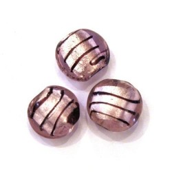 Perle feuille d’argent galet strié 15mm rose