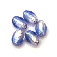 5 Perles feuille d’argent olives bicolore 14mm saphir / argent