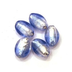 5 Perles feuille d’argent olives bicolore 14mm saphir / argent