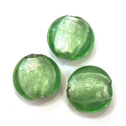 5 Perles feuille d’argent galet 20mm péridot