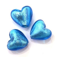 Perle coeur feuille d’argent 22mm turquoise