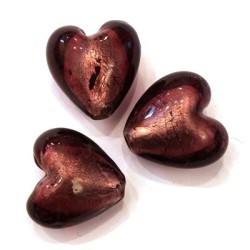 Perle coeur feuille d’argent 22mm améthyste