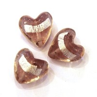 3 Perles coeur bande feuille d'argent 20mm violine clair