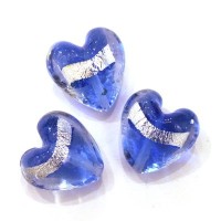 3 Perles coeur bande feuille d'argent 20mm saphir